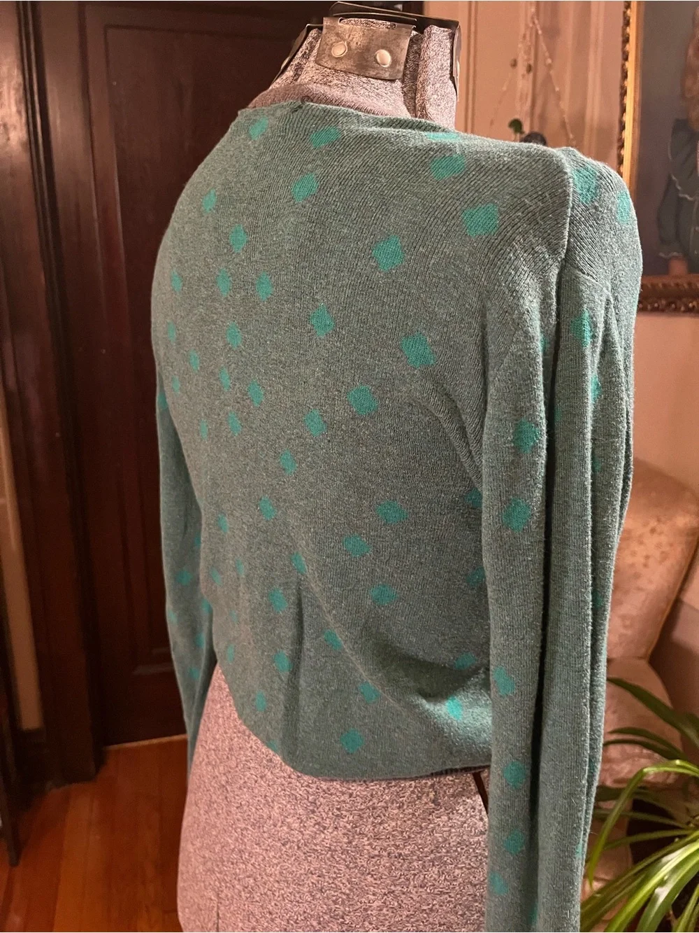 CAbi Green Polka Dot V-Neck Cardigan